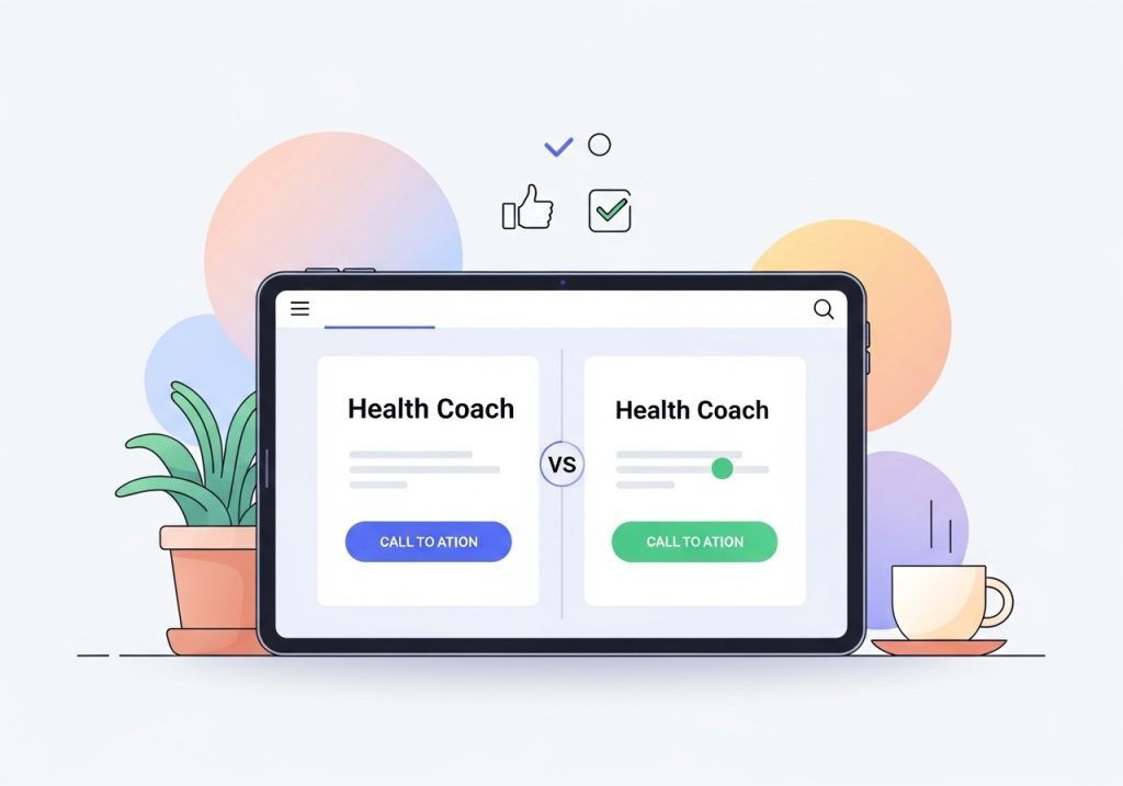 An illustration of an A/B test for landing page optimization, a key part of conversion optimization.