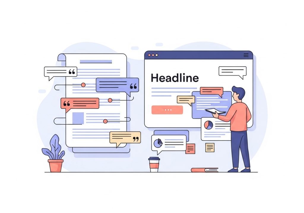 An illustration demonstrating how to apply voice of the customer insights to website copy for better marketing results.