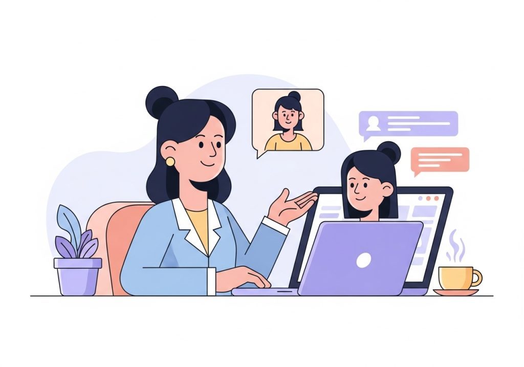 A health practitioner providing personalized, equitable care to a client during a video consultation.