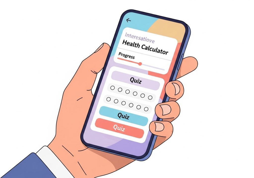 A user interacts with a LeadCalculators health assessment on their smartphone to get personalized insights about their well-being.