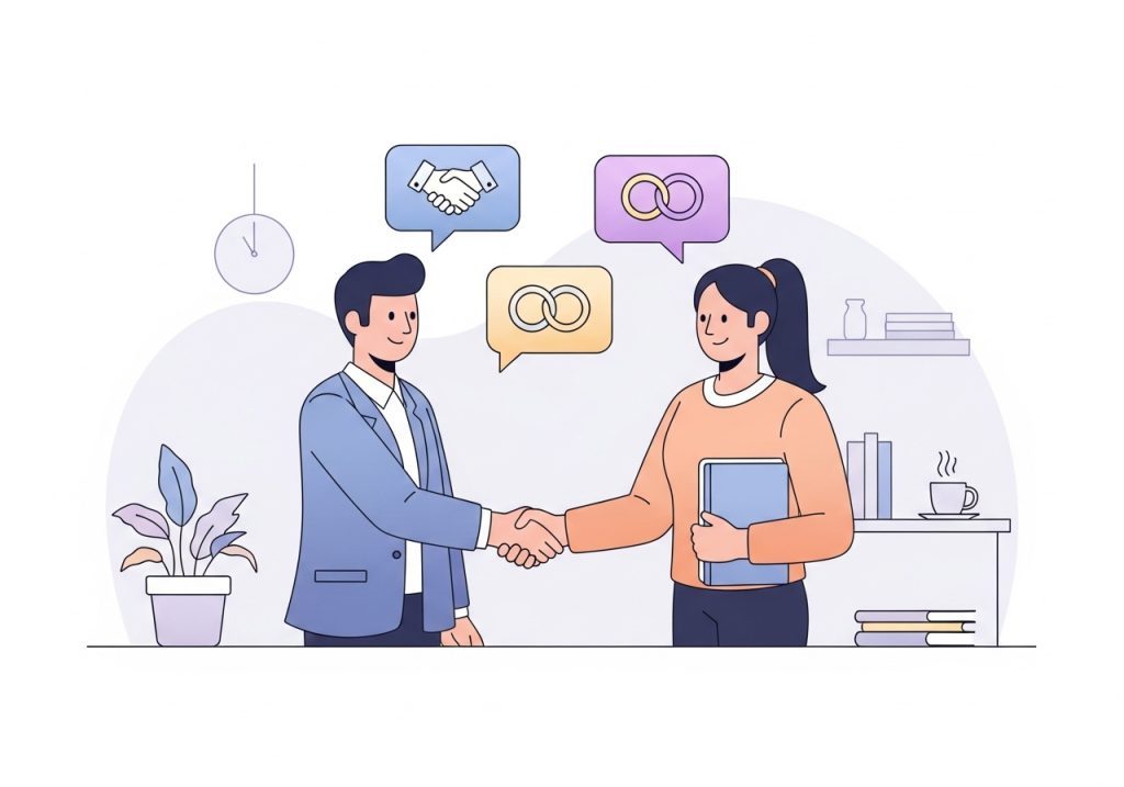 Two health professionals collaborating as a creative way to attract new customers.