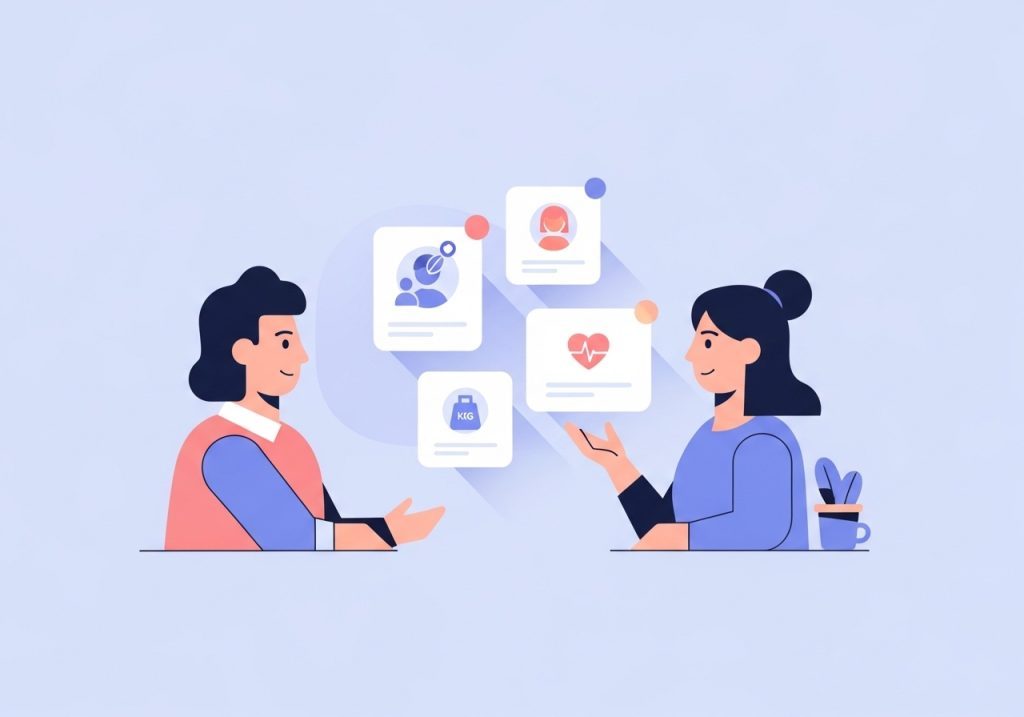 An illustration showing a practitioner thinking about their ideal client for their health business.