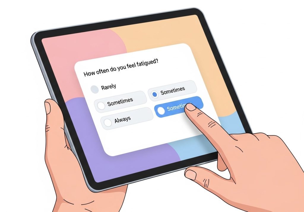 A close-up illustration of a LeadCalculators interactive quiz on a tablet screen, showing its use in direct marketing.