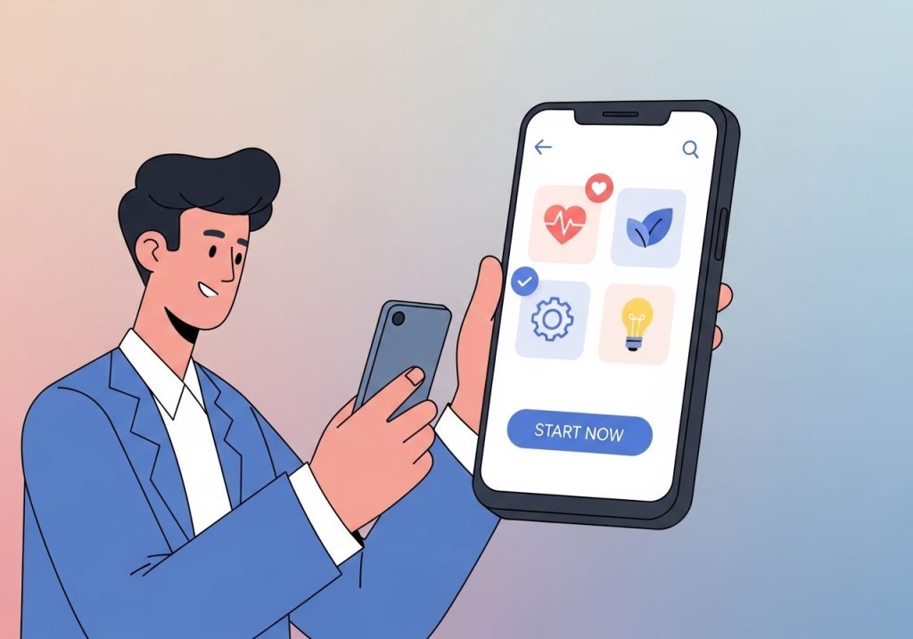 A potential client engaging with an interactive health calculator on their smartphone.