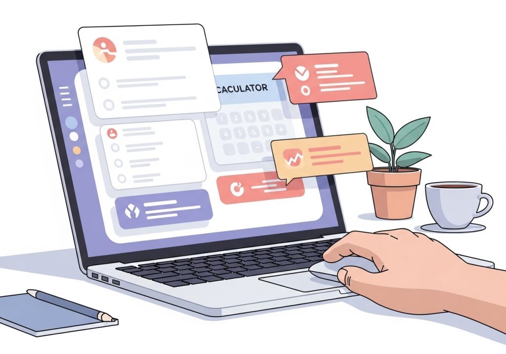 An interactive health calculator on a laptop screen, used to quantify and communicate the principles of health from within.