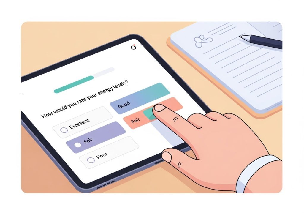 An interactive health score calculator on a tablet, used as a tool to attract customers.