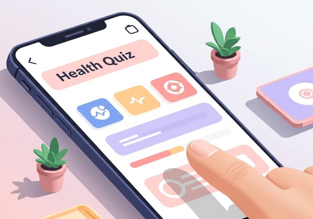 An illustration of a potential client using an interactive calculator on their phone to get a personalized health score.