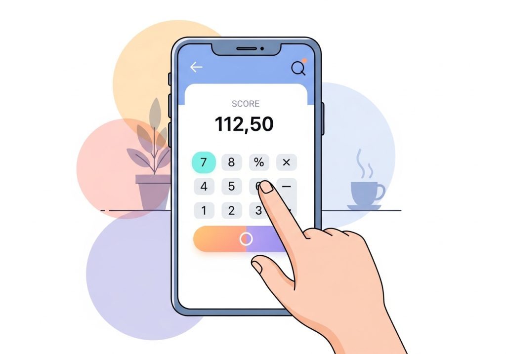 Illustration of an interactive lead calculator on a smartphone, an example of a pragmatic marketing tool for health professionals.
