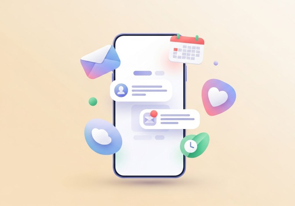 An illustration showing a personalized email and appointment nurturing sequence on a smartphone.