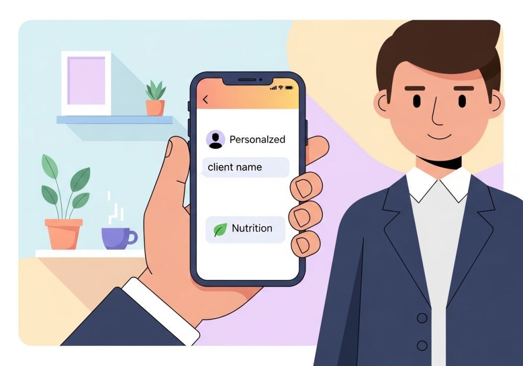 An illustration of a personalized message on a phone, demonstrating a key component of good customer relations.