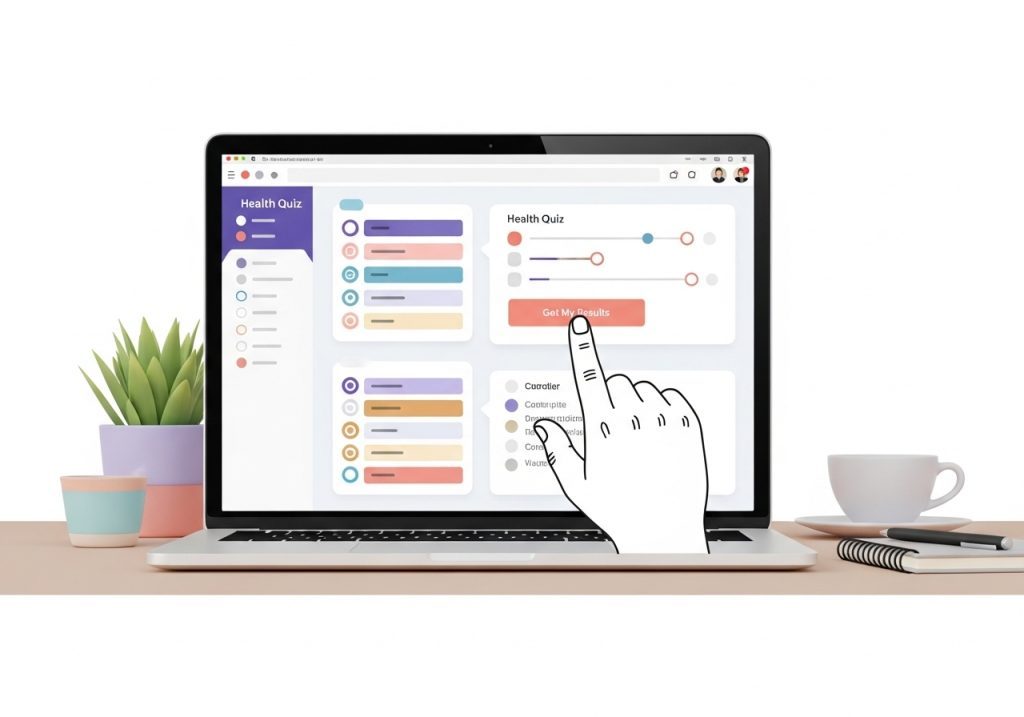 An interactive online health calculator on a laptop screen, demonstrating a tool for personalized patient engagement.