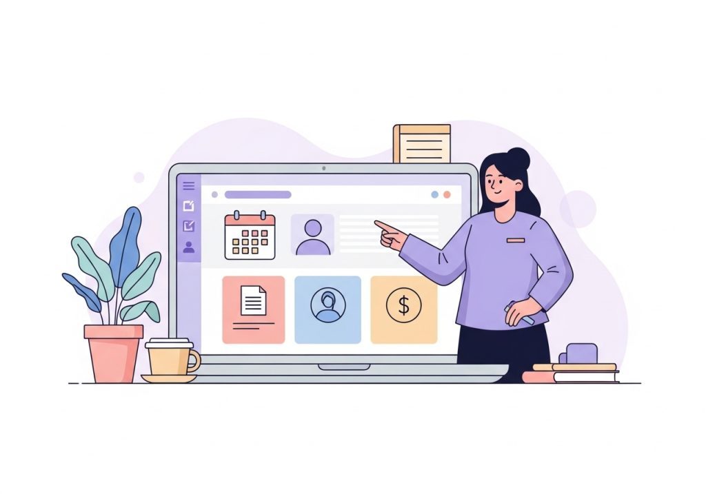 An illustration of practice management software, one of the key designs for health clinic efficiency.