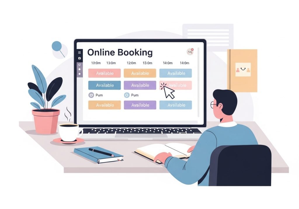 A simplified online booking calendar on a laptop, making it easy for new patients to schedule an appointment.