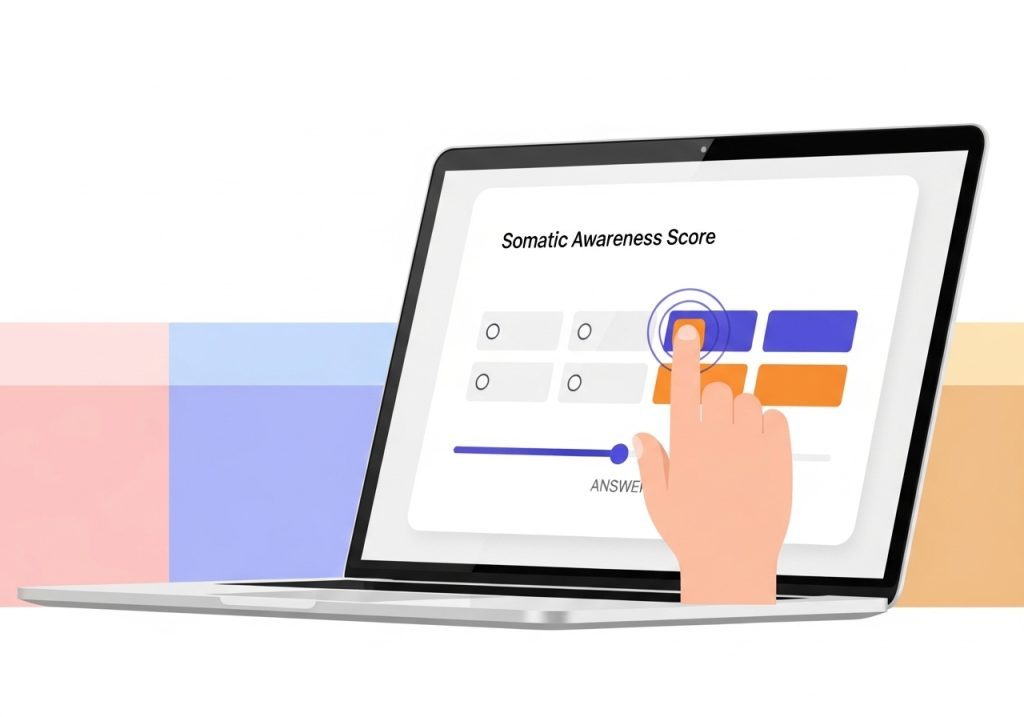 A screenshot of an interactive online calculator designed to assess somatic awareness, a tool for lead generation for health practitioners.